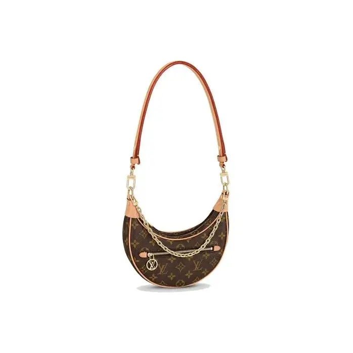 Pre-owned Louis Vuitton Canvas Crossbody bags Loop Hobo Bag Classic Monogram Coated with Natural Cowhide Trim Gold Chain Shoulder Bag