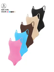 5 piece set Women's solid color sexy one-piece shapewear, high elasticity, no bra pads, adjustable straps, thong crotch with hook, suitable for daily wear, casual, yoga, and sports. Sexy versatile camisole, women's shapewear bodysuit.