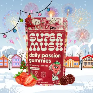 SuperMush Daily Passion Gummies 60 Count | Sugar-Free Strawberry Breeze Flavor | USA Made Supplement with Cordyceps, Reishi, Maca & Ashwagandha | Non-GMO Vegan Gluten-Free | For Mood, Vitality & Energy Support | Dietary Supplement