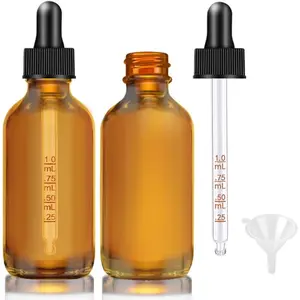 Dropper Bottle 2 oz, 2 pack Amber Glass Eye Dropper Bottles with Labels and Funnel, Tincture Bottle with Measured Dropper - Leakproof Essential Oils Bottles for Health, Personal Care & Beauty