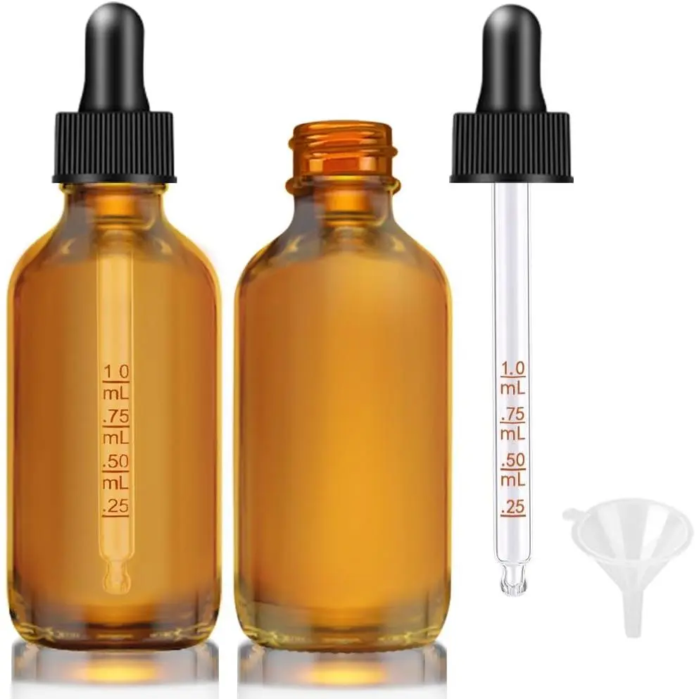 Dropper Bottle 2 oz, 2 pack Amber Glass Eye Dropper Bottles with Labels and Funnel, Tincture Bottle with Measured Dropper - Leakproof Essential Oils Bottles for Health, Personal Care & Beauty