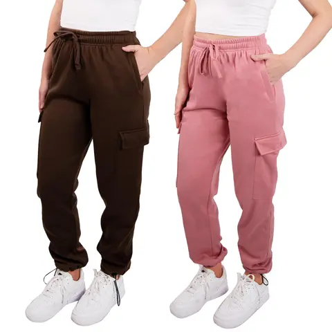 SPXTREME [2 Pack] Cargo Jogger Sweatpants for Women Casual Lounge Womenswear Breathable Bottoms Fleece Everyday Pants with Pockets and Elastic Waistband Lightweight Comfy Super Soft Minimalist Basics Multicolor Trouser, Sizes S - 2XL