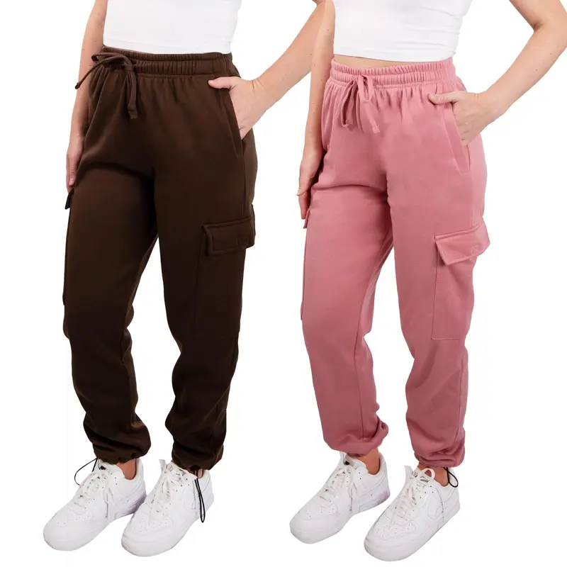 SPXTREME [2 Pack] Cargo Jogger Sweatpants for Women Casual Lounge Womenswear Breathable Bottoms Fleece Everyday Pants with Pockets and Elastic Waistband Lightweight Comfy Super Soft Minimalist Basics Multicolor Trouser, Sizes S - 2XL
