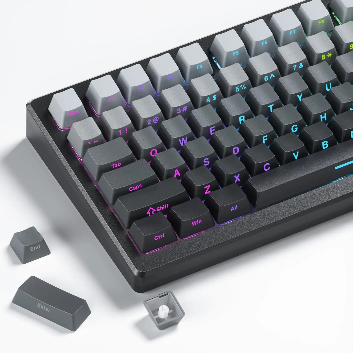 XVX Double Shot PBT Keycaps Set 136 , Shine Through Side Printed Keycaps 60 65 75 100 Percent, OEM Profile Custom Key caps, Polar Minimalist Style, for Mechanical Keyboards, Gray