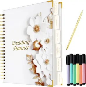 Wedding Planner with Pen and Highlighter Markers, Wedding Planner Book and Organizer with Metal Corners, White Wedding Planning Book - Hardcover Bridal Planner  for Bride to Be