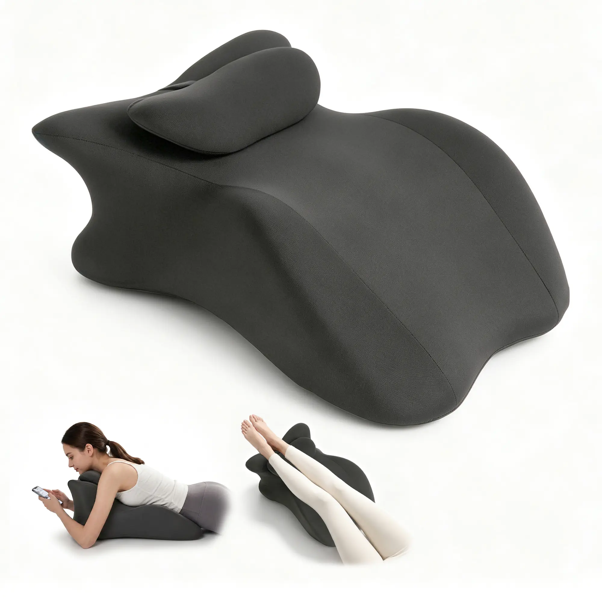 Hestia Orthopedic Durable Memory Foam Prone Pillow for Couples - Contoured, Breathable Machine-Wash Cover, Memory Foam Cushioning for Neck & Shoulder Pain Relief, Pillows for Sleeping (Grey)