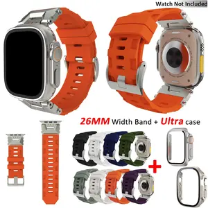 Durable Silicone Rugged Sport Band with Case for Apple Watch-Ultra 2 1 Band 49mm 45mm 44mm, Extra Wide Silicone Band for iWatch Series 9/8/SE2/7/6/SE/5/4 49mm 45mm 44mm Smartwatch Strap