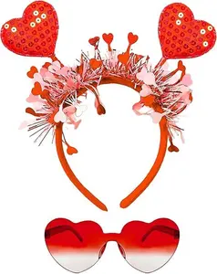Valentine's Day Love Set - Heart Headband & Love Glasses with Shiny Sequins for Romantic Atmosphere - Adjustable Fit for Women & Men - Perfect for Valentine's Day, Halloween, & Everyday Wear