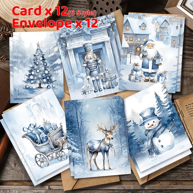 24 Winter Wonderland Christmas Card Set Including Holiday Designs Santa Claus, Snowman, Nutcracker, Reindeer and More Thanksgiving Cards for Christmas and New Year 2025 with Envelopes!