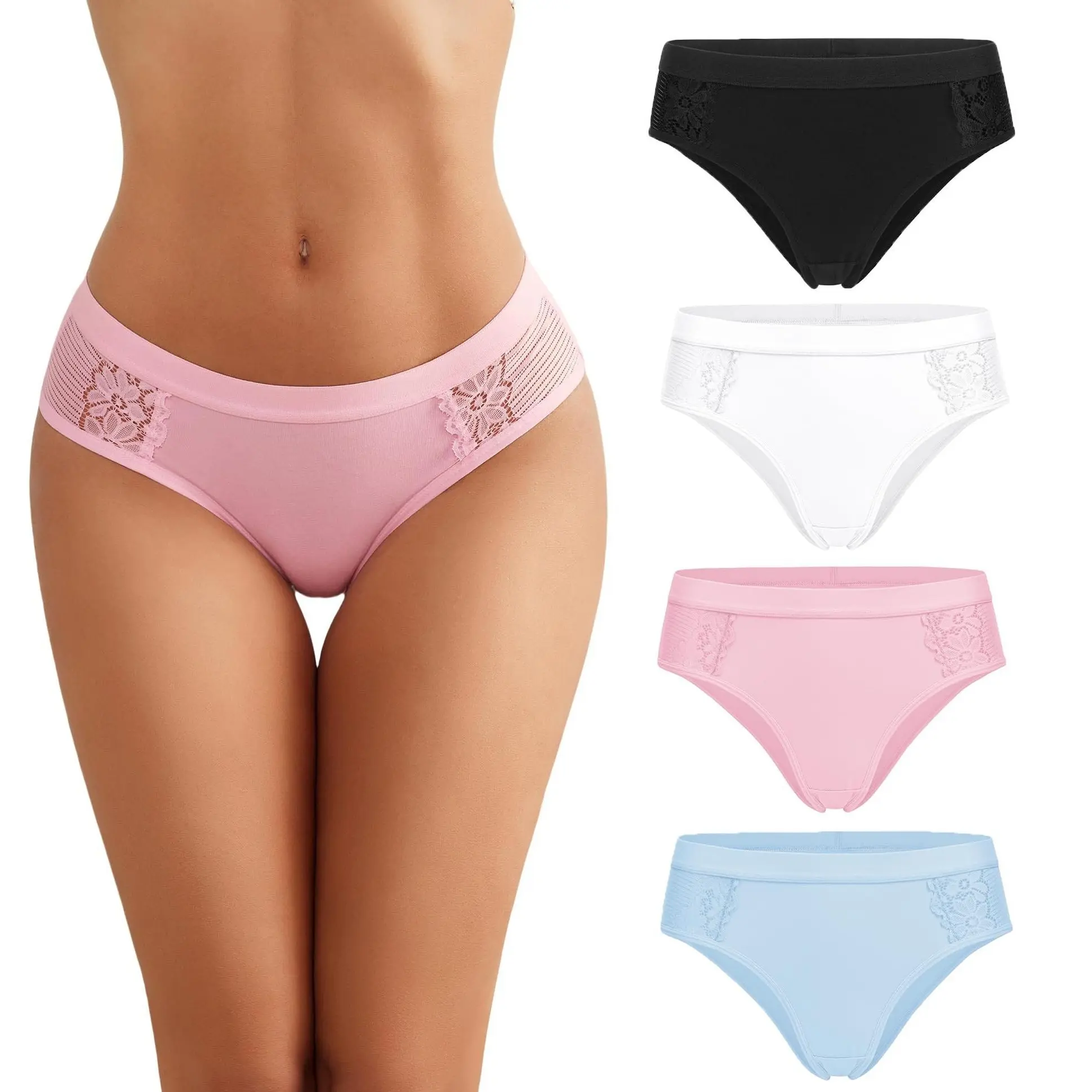 Avidlove Women's Cotton Lace Hipster Briefs Multipack - 95% Cotton 5% Spandex Stretch Underwear, Breathable & Elastic, Floral Trim, Low Rise, Medium Coverage, Perfect for Special Occasions & Lingerie Parties
