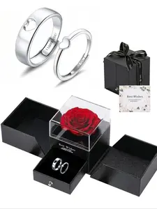 Couple's Heart-Shaped Matching Rings – Adjustable Commitment Rings, Fashion Promise Ring, Rose Gift Box Set, Perfect for Engagements and Weddings, Men's and Women's Set, Valentine's Day Gift