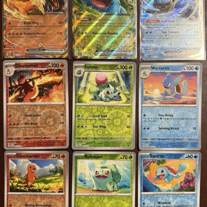 Kanto Trio 151 Reverse Holo lot (9 cards) - Charizard, Venusaur, Blastoise and reverse evolutions