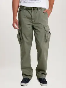 Survivor Cargo Pants for Men Relaxed Pants – Cotton Twill Vintage Wash Utility Workwear Trousers with Belt, Multi-Pocket Everyday Streetwear Pants