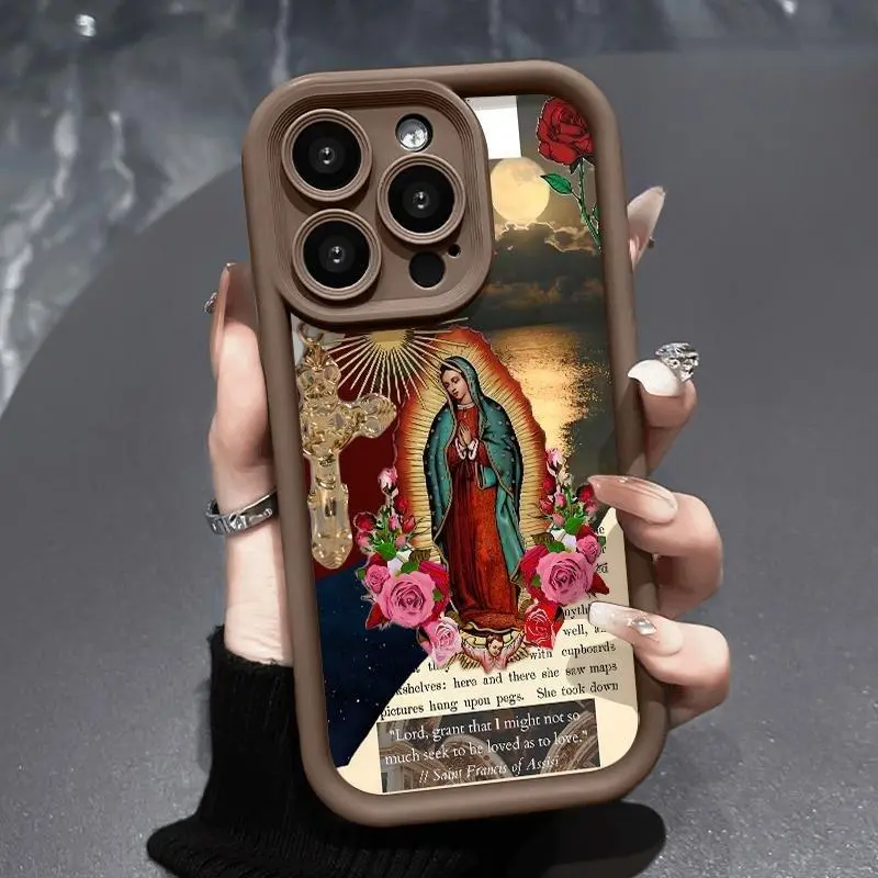 Virgin Mary Verses Pattern Silicone Smartphone Case - 1.2mm Thick, Protective, Shockproof, Anti-Drop, Raised Lips, Multi-Model Accessory for iPhone 17,16 Pro Max,15 Plus,14,13,12,11,Air,XR,XS Plus