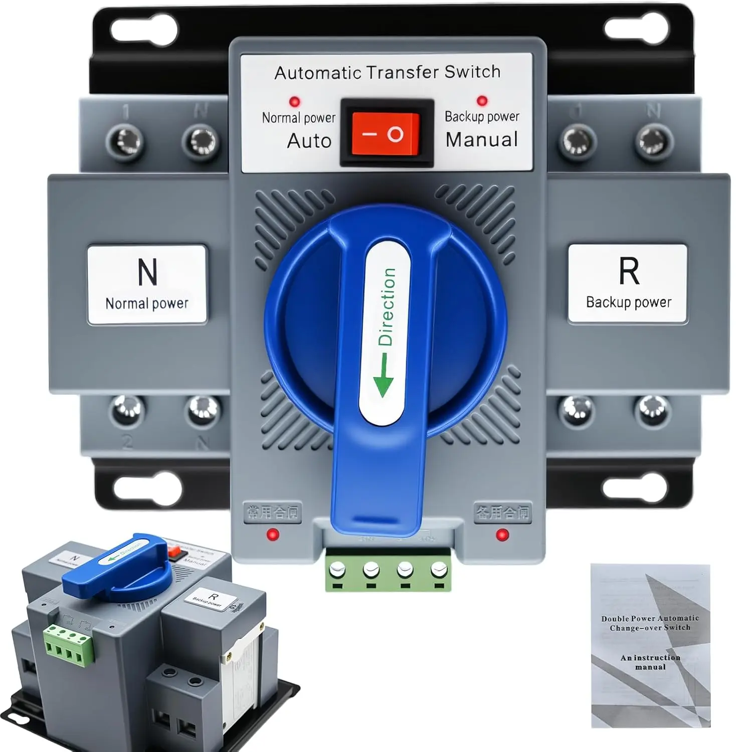 63A 2P Dual Power Automatic Transfer Switch - Selector Switch with Auto/Manual Mode for Uninterrupted Power, Fire Safety, Commercial Electrical Equipment