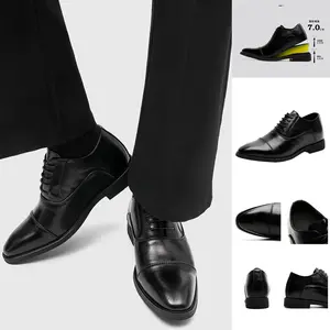 Men's Three-Piece Cap Toe Oxford Leather Shoes, Business Formal & Casual Dress Shoes, British Style Suit Shoes, Ideal for Wedding Groom, Luxury High-End Versatile Thick Sole Hidden Height Increasing Comfortable Non-Slip Office Daily Commute Fashion Shoes