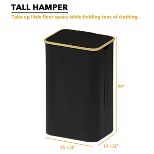 Nw 3Lbs Christmas  Gift Laundry Hamper with Lid, 110L Clothes Basket Bin with Bamboo Handles, Collapsible Laundry Hamper for Bedroom, Bathroom, Laundry Room Organiser Black