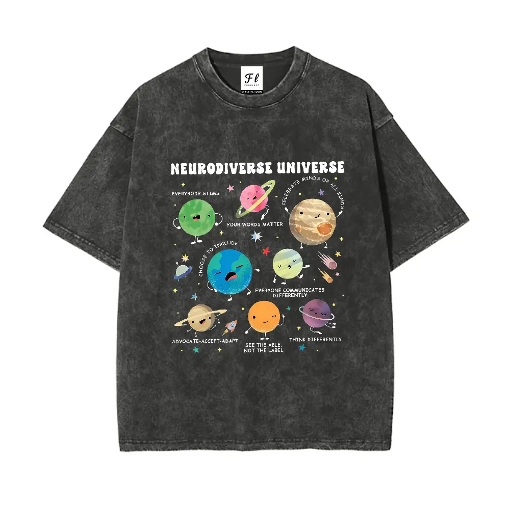 Awareness Shirt, Neurodiverse Universe Shirt, Sped Teacher Shirt, Space Neurodiversity Shirt DTG Process Unisex Loose-Fitting T-shirt, Washed Casual Top (100% Cotton, 280g), Smooth Fabric, Minimalist Style, Street Style, Classic T-shirt