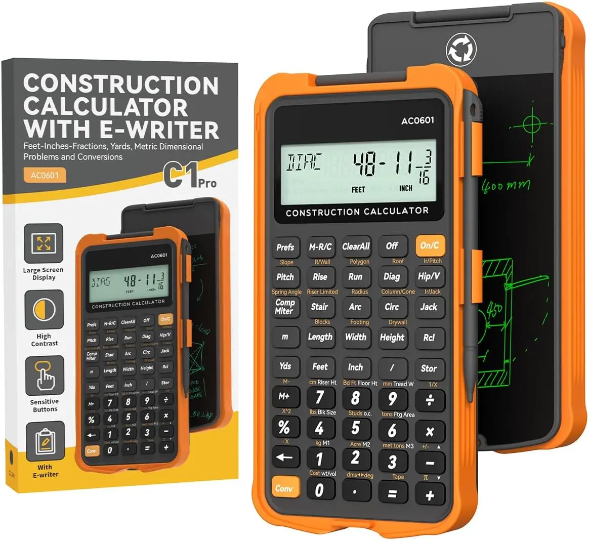 ROATEE AC0601 Construction Calculator, Industrial & Scientific Engineering Calculator for Contractor, Concrete Pocket Feet-inch-Fraction Calculators for Carpenter, Framer, Remodeler