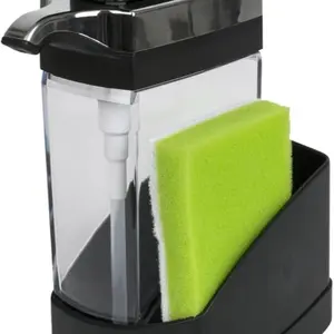 Sink Sider Solo Kitchen Soap Pump and Sponge Caddy, Black/Chrome - 2-in-1 Soap and Sponge Caddy, One-Hand Soap Dispensing, Ergonomic Design, Easy to Refill and Clean, Efficient Size