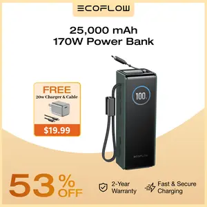 【Exclusive TikTok Gift】ECOFLOW Rapid Power Bank, 25,000mAh, 170W, 100W Built-in and Retractable Cables, Portable Charger with Triple 100W USB-C Port, Compatible with iPhone Series, Samsung, Laptop and More, Silver Travel Battery Pack