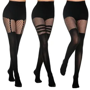 Black Hollow-Out Pantyhose Suspenders Fishnet Stockings Women Nightclub Tights Dance Sexy Fishing Net Stocking for Girls Socks