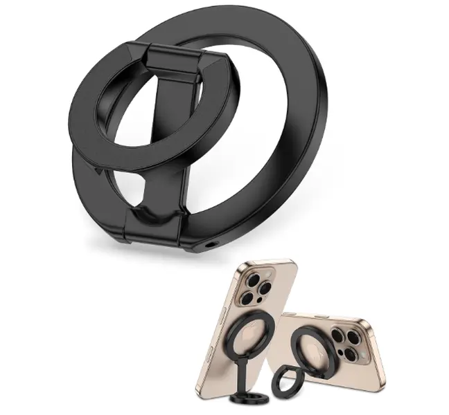 MagSafe phone stand - double-sided magnetic ring with adjustable tripod ring. Suitable for iPhone 12 - 17 series and other models. Adjustable mobile accessory. Portable and easy to operate with one hand. Suitable for home use and outdoor activities.