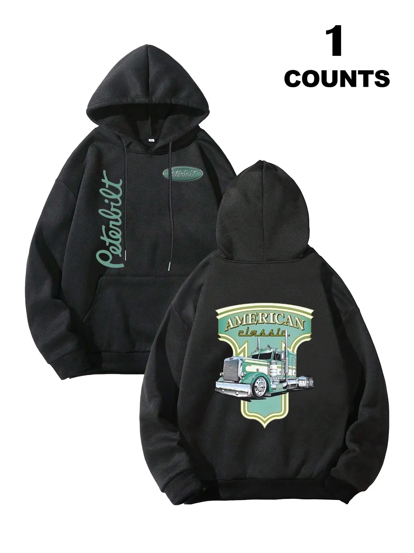 Men's American Classic Two-Sided Hoodie, Vintage Truck Pattern Sweatshirt, Long-Distance Semi-Truck, Men's Highway Tow Truck Pullover, Long Sleeve Hoodies, Casual Streetwear Sweatshirt