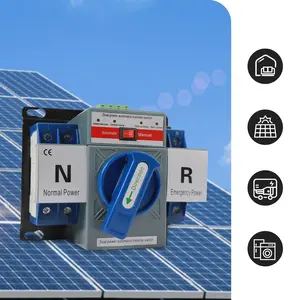 63A 2P Automatic Transfer Switch ATS for Generator Power Backup 110V Dual Power Changeover Manual Auto Mode 2 Second Switching Blue Inverter