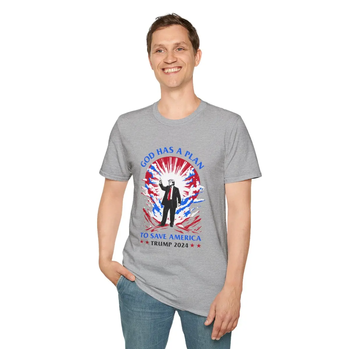 God Has a Plan to Save America Trump  2024 T-Shirt |Casual Comfort Unisex Cotton  Tee Perfect for Election Rally Fabric Soft Fit Top
