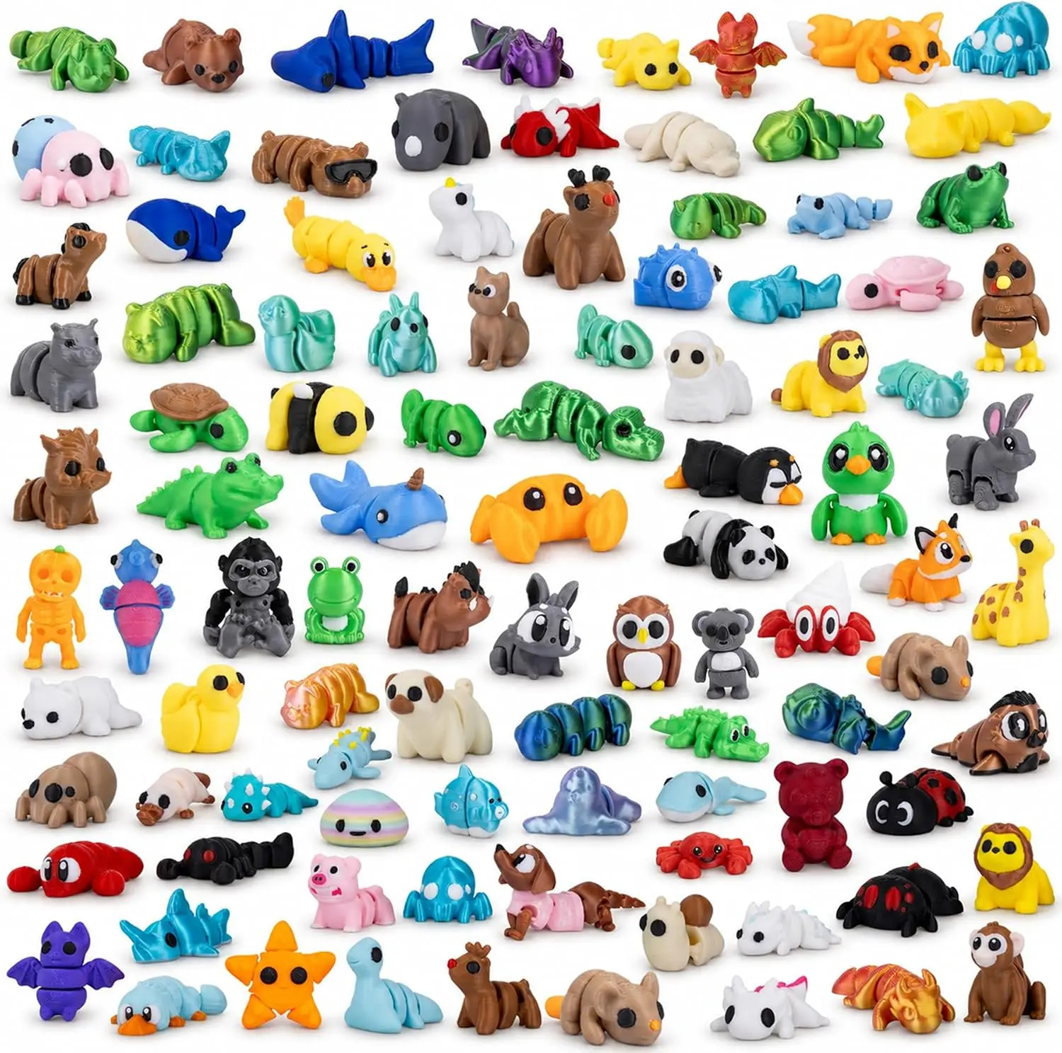150 PCS Bulk Compact Mini 3D Sculpted Animal Figurines Bagged Set - Articulated Flexible Fidget Kids Toys, Cute Collectible Desk Pets, Whimsical Figurines, Classroom Rewards