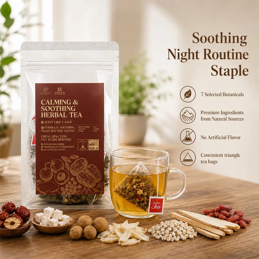 Calming & Soothing Herbal Tea Pyramid Bags antiinflamma support healthy ｜Pre-Sleep Relaxation Ritual for High-Stress Pros｜7 Calming Herbs Help Mind & Body Settle｜Brew 1 Hour Before Bed｜20 Bags