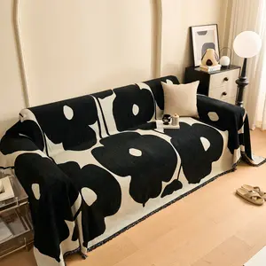 【SlumberHome】Flower Pattern Couch Cover, 1 Count Removable Washable Sofa Slipcover with Tassel Decor, Decorative Sofa Cover for Home Living Room