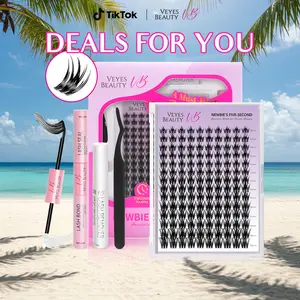 VEYESBEAUTY VB-Camellia Cluster Lashes Individual Lash Extensions Layered Eyelashes Wispy Faux Mink Lash Newbie's Five-Second DIY Mixed Length for Self Application Makeup at Home Cosmetic Eyelashes Extensions