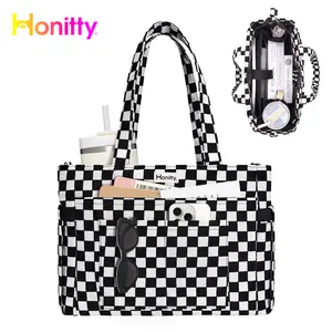 Women's Colorblock Corduroy Bag - Lightweight Work Bag for Women with 17 Pockets, 40oz Cup Holder, Multi-Compartment, Zipper, Adjustable Shoulder Strap, Laptop Compatibility, Crossbody Purse, Everyday Purse, Ideal Gift