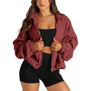 Angerella Women's Full Zip Fleece Short Jacket Warm Winter Long Sleeve Stand Collar Sherpa Crop Coat