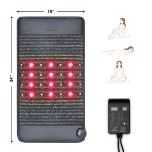 Far Infrared Heating Pad with Red Light Therapy, 34"x19" Natural Amethyst & Carnelian Gemstone Mat for Back Pain, Muscle Relaxation, and Stress Relief, 28 LEDs, Low EMF