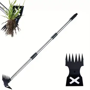 2-In-1 Extended Weed Removal Tool Garden Rake Long Handle Multi-Functional Manual Rooting Lawn Soil Loosening Tool Garden Hoe