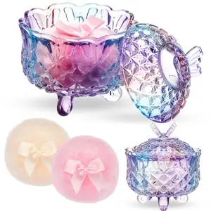 3 Pcs Large Body Powder Puff and Container Powder Container with Puff Powder Puff Crystal Container Soft Washable Reusable Velour Face Body Glitter Powder Puff Wet Dry Makeup (Clear,Butterfly)