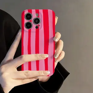 Pink and Red Vertical Striped Pattern Phone Case, PBT Material Full Coverage Shockproof Hard Case, Suitable for 17/16/15/14/13/12/11 PRO PROMAX PLUS AIR, Ideal Gift for Friends and Family, FLSBGMJK30