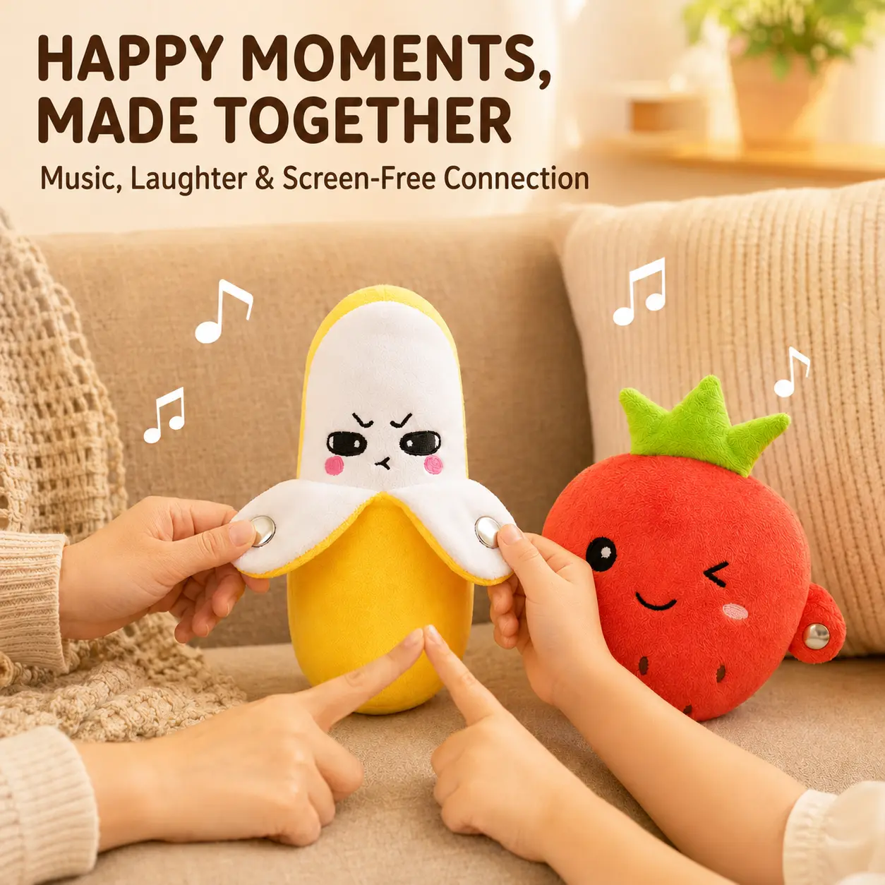 Banana Beat Interactive Musical Plush Toy Set, Touch-Activated USB Rechargeable Two-Person Parent-Child Toy, Funny Halloween Party Gift for Kids