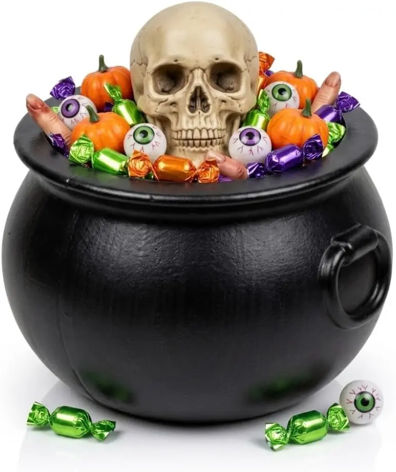 Halloween Gift Cauldron 10" Witch Plastic Cauldron bowl Black, For Halloween Decor( Props not included)