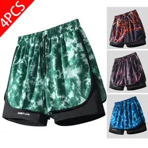 4-Pack Men's 2-in-1 Print Athletic Shorts, Quick Dry Tie-Dye/Lightning Pattern Running Shorts with Liner, Breathable Workout Gym Shorts for Sports, Training & Summer Casual Wear quick-dry