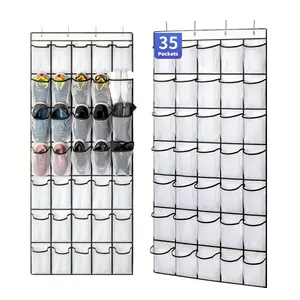 Door Back Shoe Rack with 35 Large Pockets, Hanging Canvas Bag, Suitable for Shoes Toys and Miscellaneous Items, Includes 4 Metal Hooks