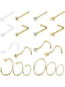 18 Pcs Hypoallergenic G23 Titanium Nose Ring Studs for Sensitive Skin 20G Nose Ring Hoops Nose Studs for Women Men 2mm Small Titanium Nose Piercing Jewelry