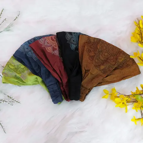 Boho Stretch Headbands - Handmade Cotton Breathable Bandana Style Headband, Approx. 7 Inches One-Size Stretchy Unisex Workout Hair Accessory for Yoga, Stocking Stuffers