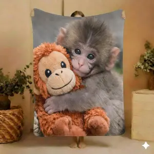 Team Punch Monkey Blanket, Cute Monkey Throw Blanket, Funny Family Blanket Gift, Soft Fleece Throw for Kids Adults