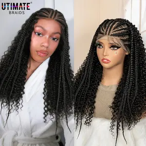 WDBY Beauty 13x6 Knotless Braided Lace Frontal Wig – 22” Handmade Cornrow Curly Synthetic Wig