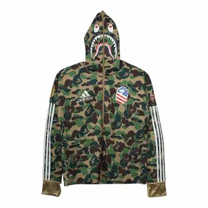 Menswear Long Sleeve BAPE x adidas SB Shark Logo Full-Zip Camo Hoodie, 1st Camouflage Green Multi Tops