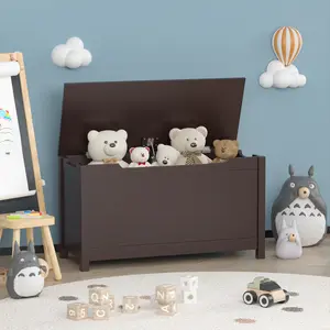 OPUL Bench-Top Wooden Toy Box - Kids Wooden Toy Box Storage with Safety Hinged Lid, Organizer for Toys and Essentials - Kids Toys Storage Organizer for Playroom, Bedroom, & Montessori Classroom Furniture for Boys & Girls Ages 2+ (Coffee)